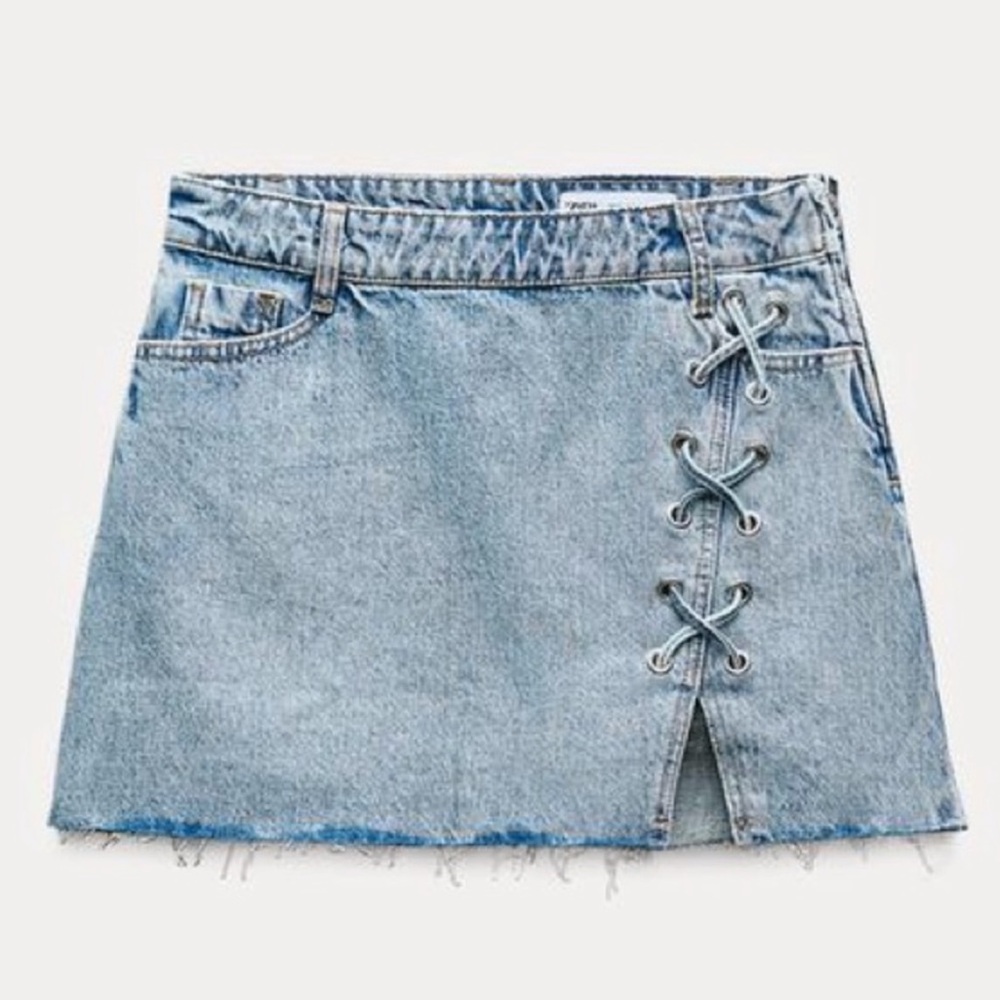 Zara Lace Up Denim Skirt NWT XS